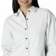  Lady's Long-Sleeve White Denim Shirt 