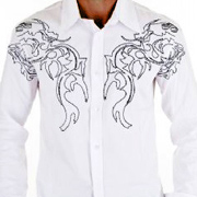  Men's Asian Design White Denim Shirt 